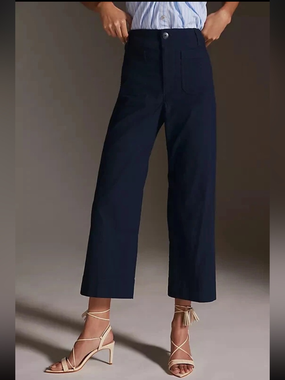 Maeve Navy Cropped Wide-Leg Pants